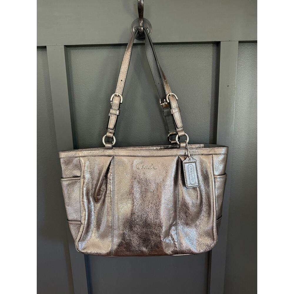 COACH Metallic Pewter Gallery Signature East West Shoulder HandBag #F17721 Y2K